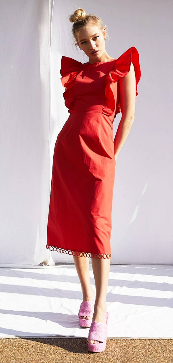 Never Fully Dressed Charming Midi Dress - Red Never Fully Dressed Charming Midi Dress - Red