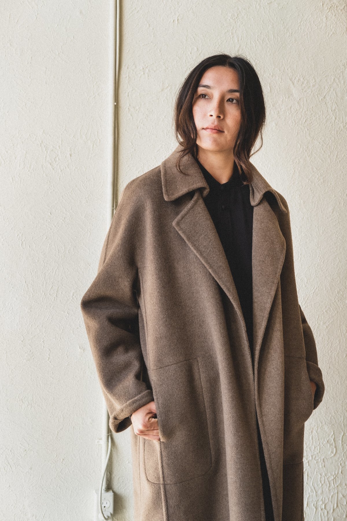 LONG COAT IN UNDYED BROWN YAK WOOL | Garmentory