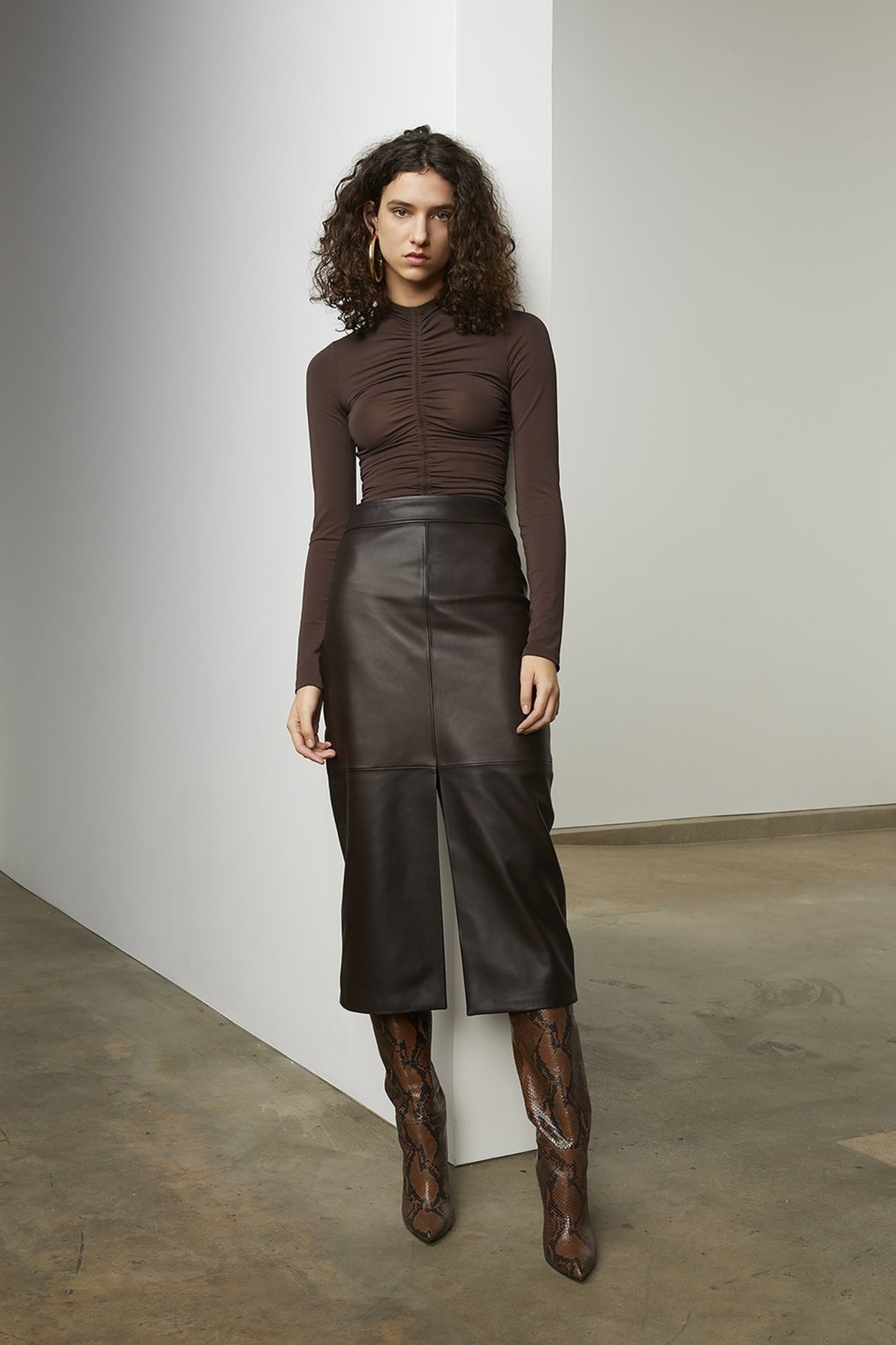 A.L.C. Moss Faux Leather Skirt - Carob | Garmentory display picture 1