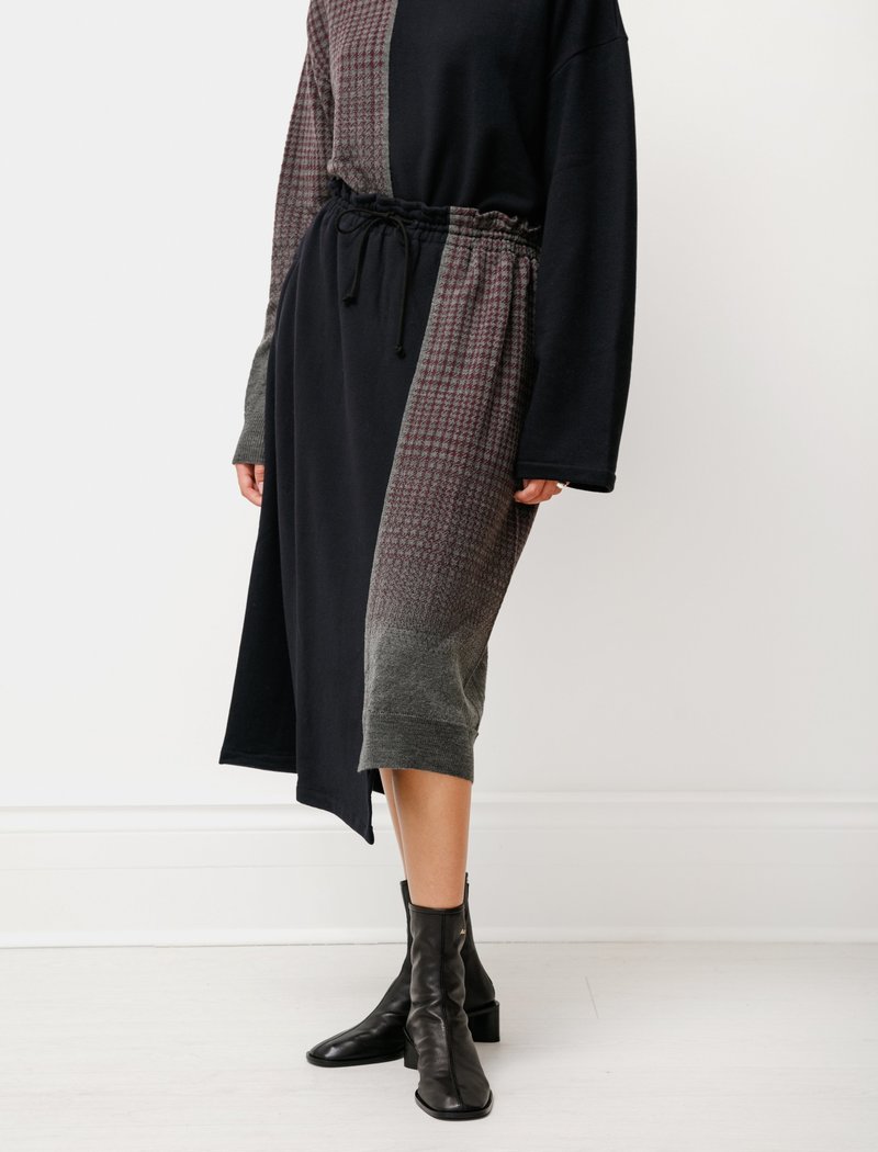 Y’s knit skirt Y's by Yohji Yamamoto Collaged Knit Skirt - Navy/Glen Plaid