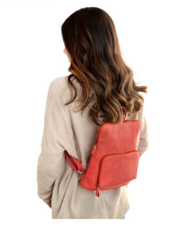 Joy Susan Red Vegan Leather Mini Backpack Double Zip Damask Lining Joy Susan Vegan Leather Mini Backpack - Baby Blue | Garmentory main image 4