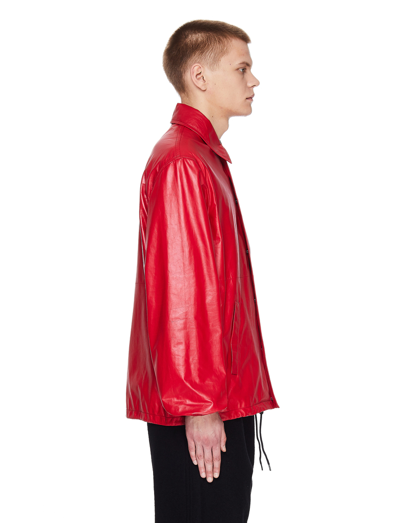 BALENCIAGA レッドレザージャケット BLNCG NEWS Balenciaga Leather BLNCG News 24/7 Jacket - Red | Garmentory