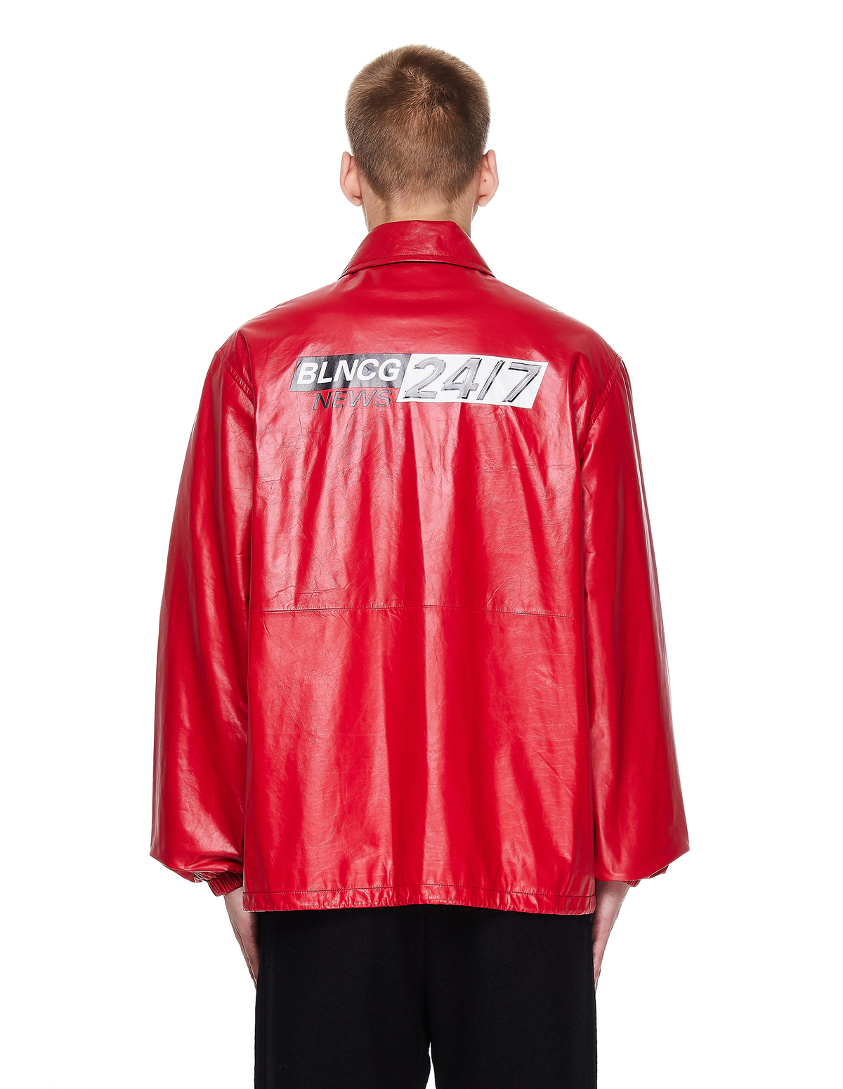 BALENCIAGA レッドレザージャケット BLNCG NEWS Balenciaga Leather BLNCG News 24/7 Jacket - Red | Garmentory