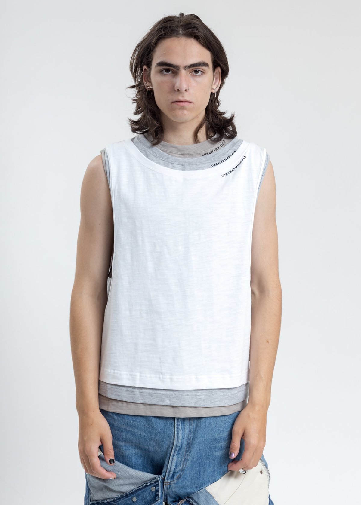 LUKEWARMPEOPLE Triple Layer Muscle Tee - White - Image 1 of 5