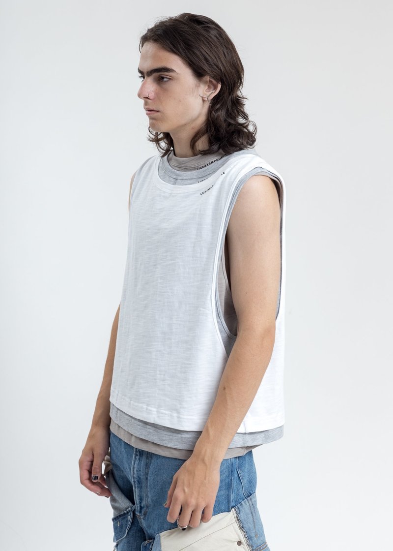 LUKEWARMPEOPLE Triple Layer Muscle Tee - White