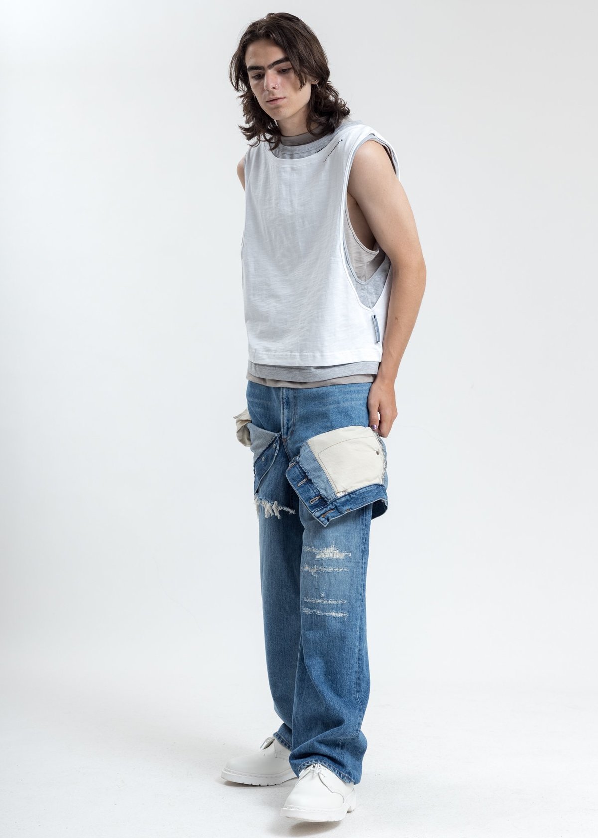 LUKEWARMPEOPLE Triple Layer Muscle Tee - White - Image 5 of 5
