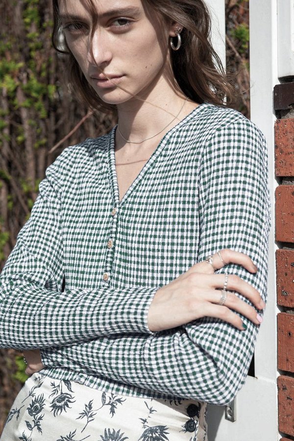 PERMANENT VACATION Tenderness Cardigan Pine Green Gingham