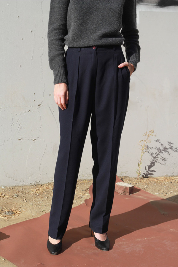 Liz Claiborne Navy Pleated Front Wool 