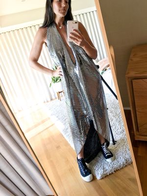 MM6 Maison Margiela Metallic Asymmetric Disco Dress - Silver