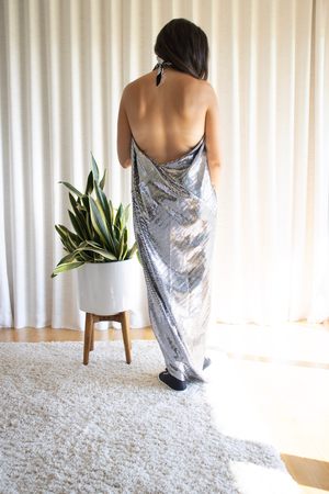 MM6 Maison Margiela Metallic Asymmetric Disco Dress - Silver | Garmentory
