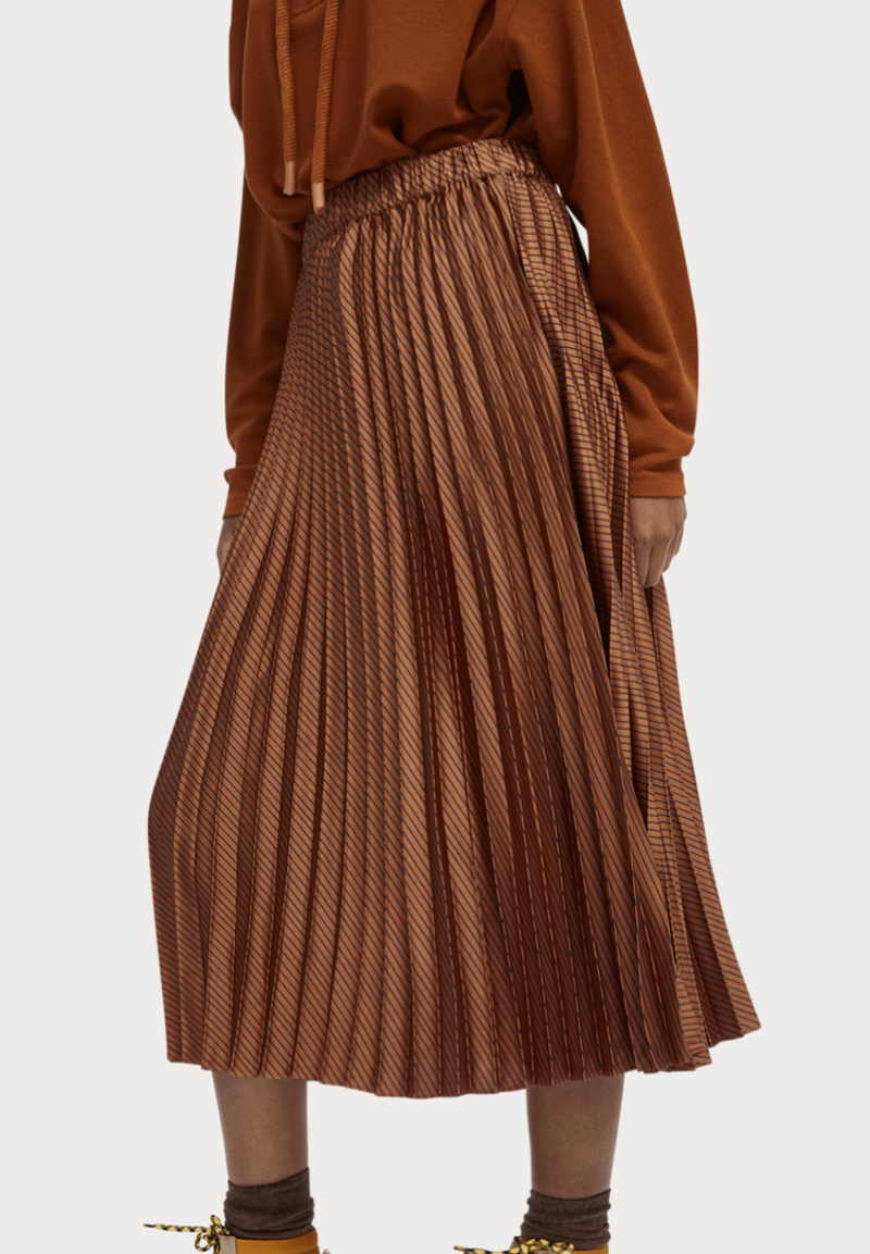Metallic Pleated Midi Skirt Metallic Skirt Copper Brown
