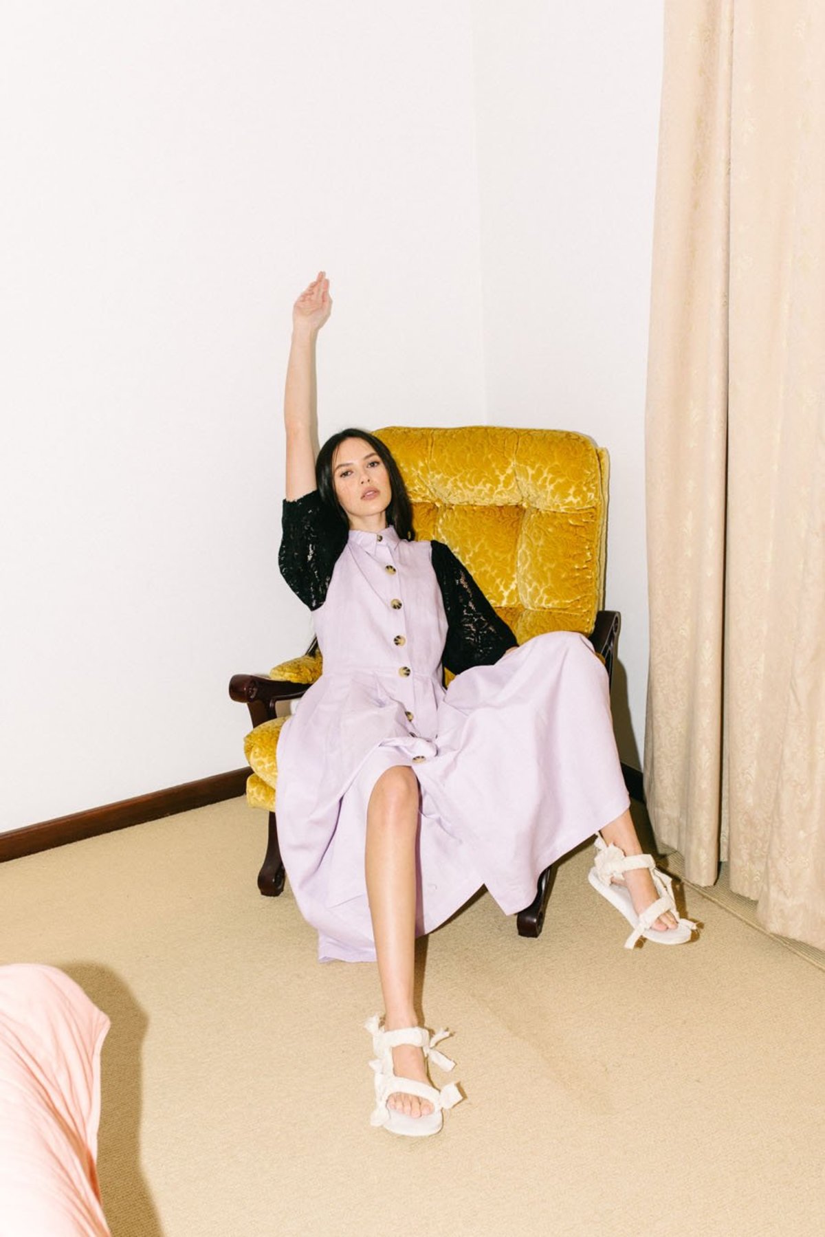 SALASAI SCARLET DRESS IN LINEN AND LACE - LILAC/BLACK - Image 7 of 12