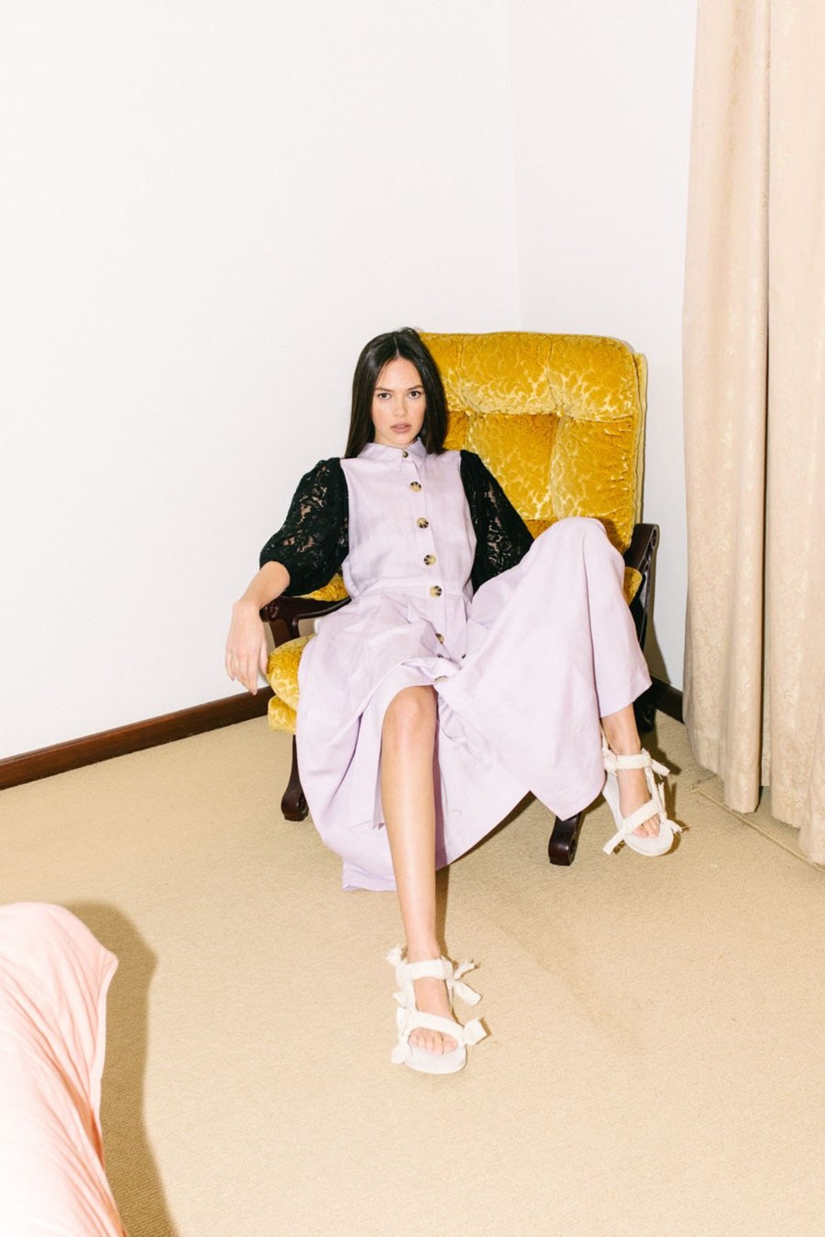 SALASAI SCARLET DRESS IN LINEN AND LACE - LILAC/BLACK - Image 10 of 12