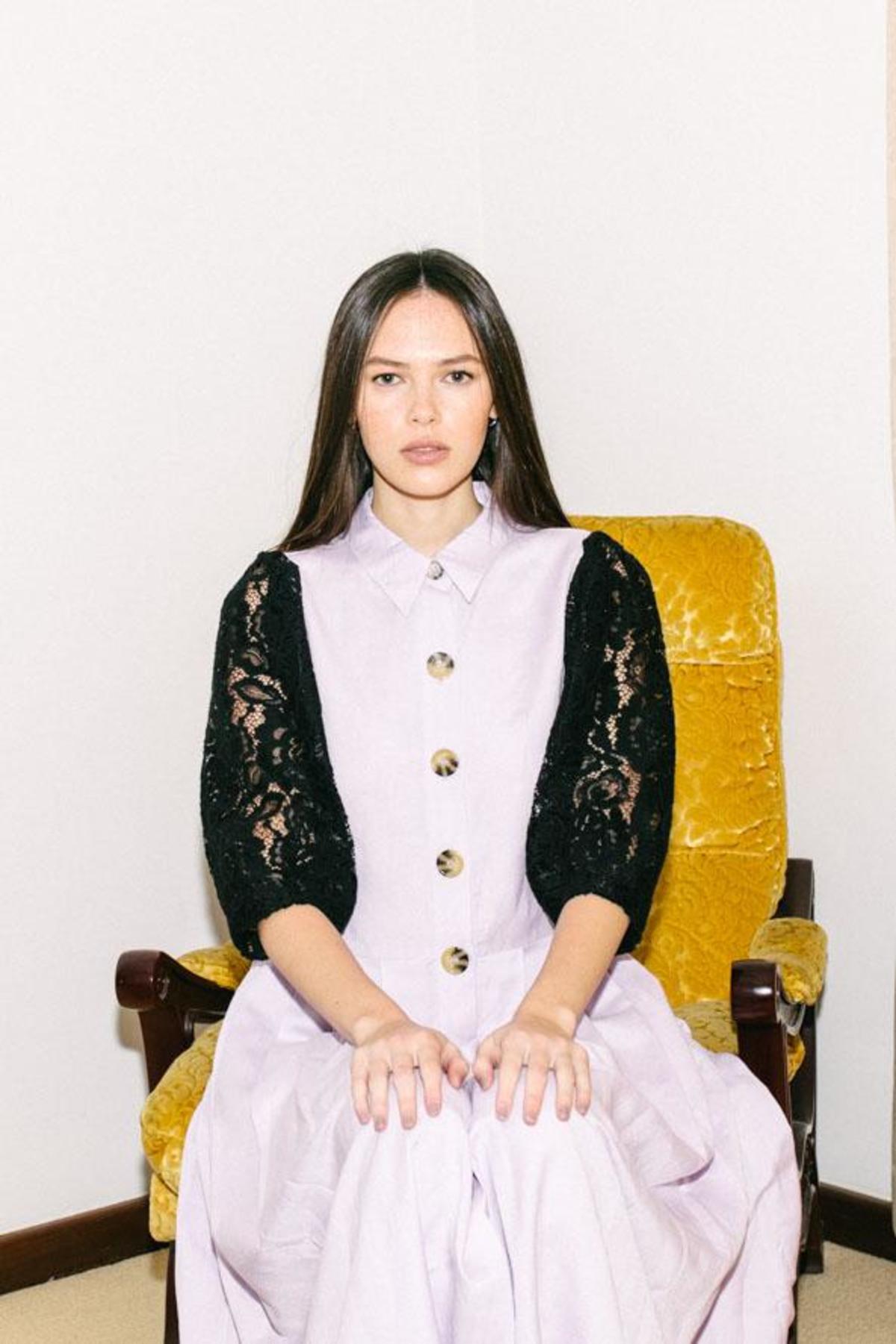 SALASAI SCARLET DRESS IN LINEN AND LACE - LILAC/BLACK - Image 11 of 12