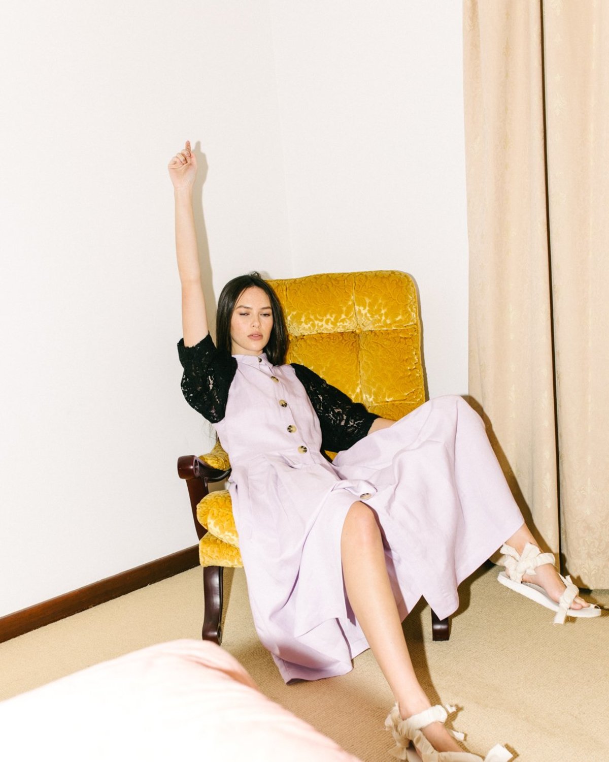 SALASAI SCARLET DRESS IN LINEN AND LACE - LILAC/BLACK - Image 12 of 12