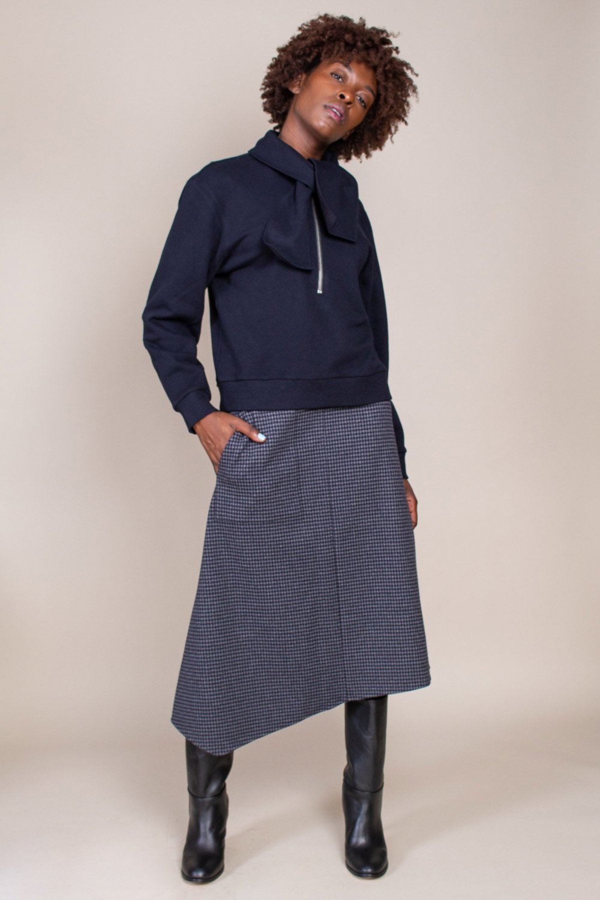 Tibi Camille Origami Wrap Skirt - Grey Check Multi | Garmentory