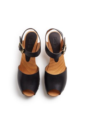 Lisa B. leather peep toe clogs - black Lisa B. leather peep toe clogs - black