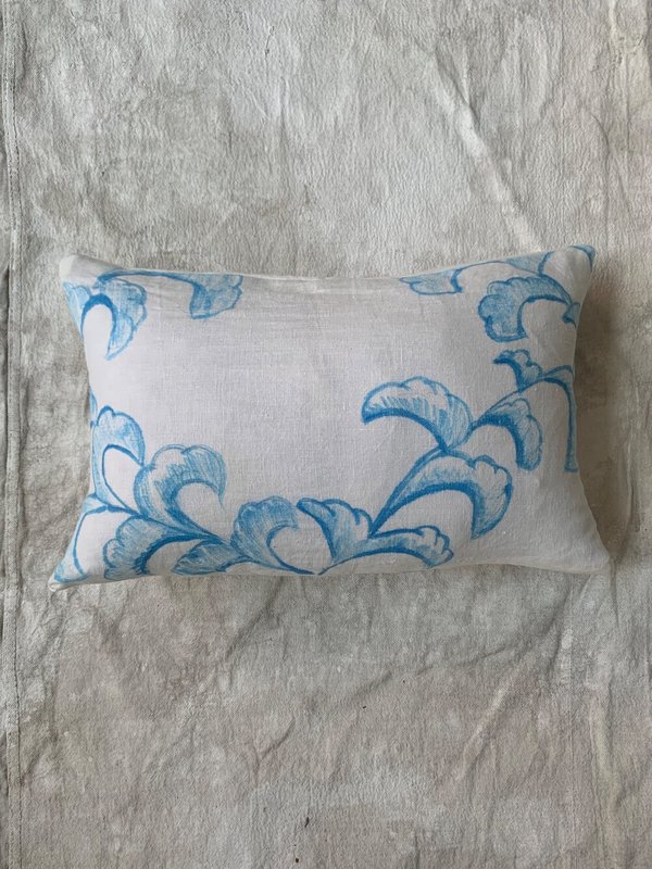 Cuttalossa & Co. Hand Painted Linen Series Lumbar Pillow - Leaves I Cuttalossa & Co. Hand Painted Linen Series Lumbar Pillow - Leaves I