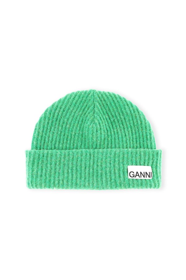 Ganni Recycled Wool Knit Beanie - Foliage Green | Garmentory display picture 2