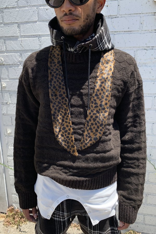 The Soloist. Fake Fur Leopard Shawl Collar - Chocolate 