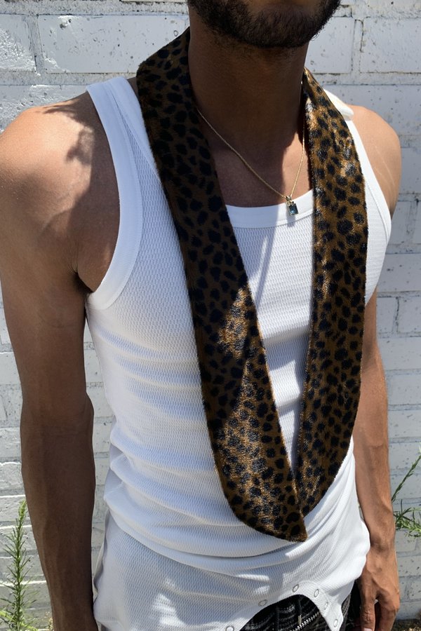 The Soloist. Fake Fur Leopard Shawl Collar - Chocolate 