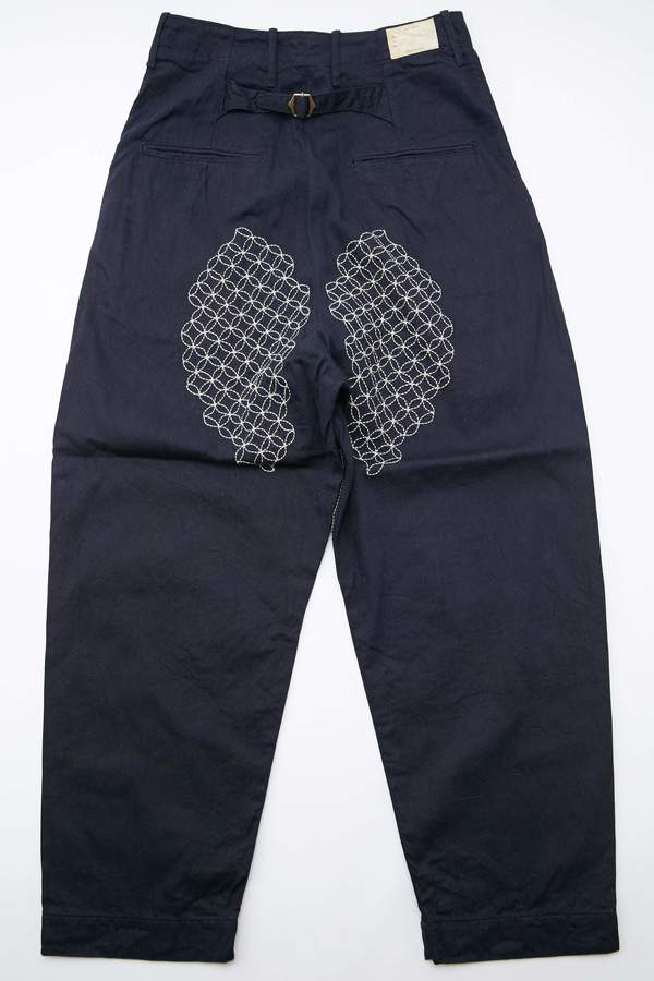 Kapital 8 oz. IDGxIDG Denim High Waist NIME Pants (FUROSHIKI Embroidery) - Indigo Kapital 8 oz. IDGxIDG Denim High Waist NIME Pants (FUROSHIKI Embroidery) - Indigo