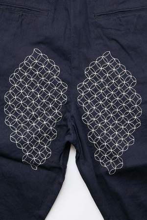 Kapital 8 oz. IDGxIDG Denim High Waist NIME Pants (FUROSHIKI Embroidery) - Indigo Kapital 8 oz. IDGxIDG Denim High Waist NIME Pants (FUROSHIKI Embroidery) - Indigo