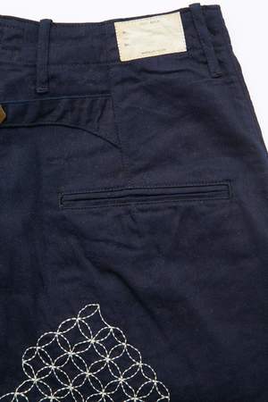 Kapital 8 oz. IDGxIDG Denim High Waist NIME Pants (FUROSHIKI Embroidery) - Indigo Kapital 8 oz. IDGxIDG Denim High Waist NIME Pants (FUROSHIKI Embroidery) - Indigo