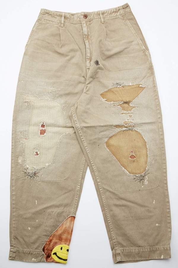 Kapital Kountry KATSURAGI High Waisted NIME Pants (LumberJack Damaged) - Beige Kapital Kountry KATSURAGI High Waisted NIME Pants (LumberJack Damaged) - Beige