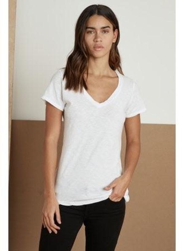 Velvet Lilith Cotton Slub V-Neck Tee - White Velvet Lilith Cotton Slub V-Neck Tee - White