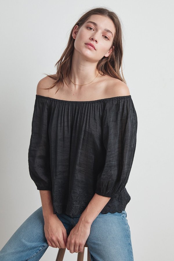 Velvet Rose Schiffli Lace Blouse - Black Velvet Rose Schiffli Lace Blouse - Black