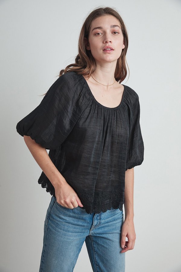 Velvet Rose Schiffli Lace Blouse - Black Velvet Rose Schiffli Lace Blouse - Black