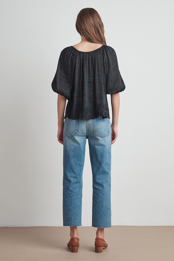 Velvet Rose Schiffli Lace Blouse - Black Velvet Rose Schiffli Lace Blouse - Black