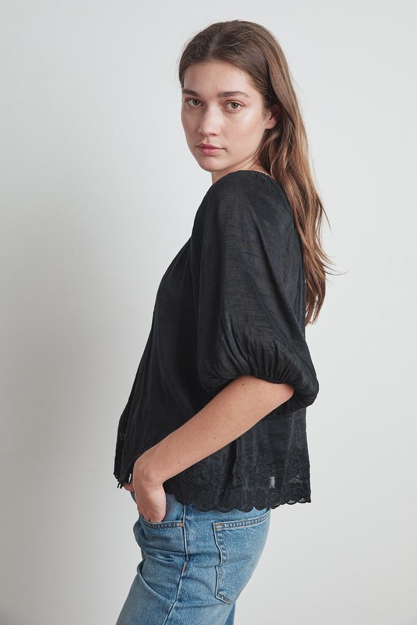 Velvet Rose Schiffli Lace Blouse - Black Velvet Rose Schiffli Lace Blouse - Black