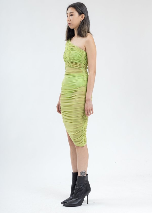 Danielle Guizio One Shoulder Ruched Dress - Lime Danielle Guizio One Shoulder Ruched Dress - Lime