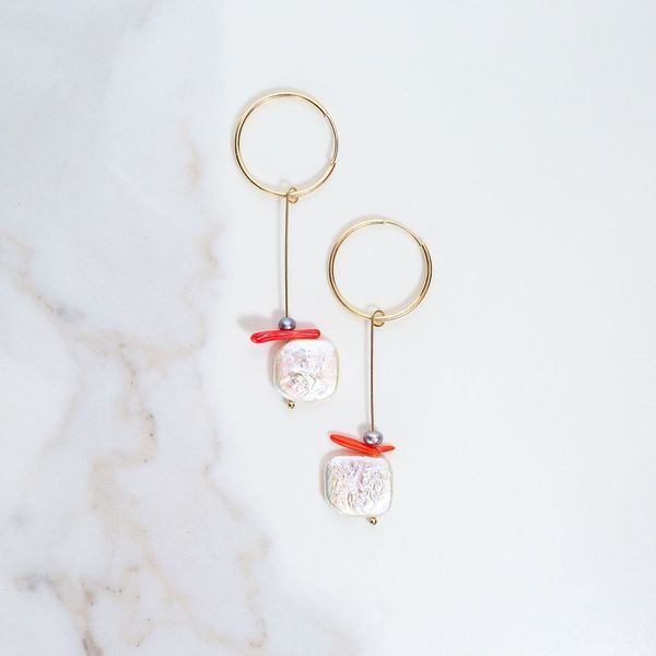 Punkwasp Wabi Freshwater Pearl & Coral Earrings Punkwasp Wabi Freshwater Pearl & Coral Earrings