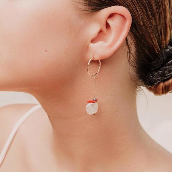 Punkwasp Wabi Freshwater Pearl & Coral Earrings Punkwasp Wabi Freshwater Pearl & Coral Earrings