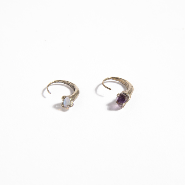 Unearthen Jewelry Mismatched Mini Eros Hoop Earrings - Moonstone / Amethyst Unearthen Jewelry Mismatched Mini Eros Hoop Earrings - Moonstone / Amethyst