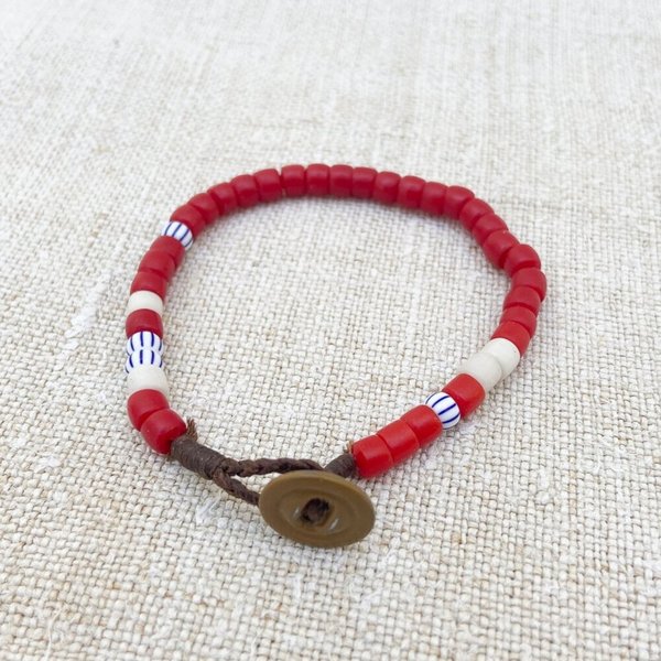 Unisex Made Solid Antique African Trade Bead Bracelet - WHITE/BLUE Unisex Made Solid Antique African Trade Bead Bracelet - WHITE/BLUE