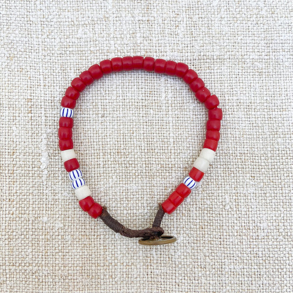 Unisex Made Solid Antique African Trade Bead Bracelet - WHITE/BLUE Unisex Made Solid Antique African Trade Bead Bracelet - WHITE/BLUE