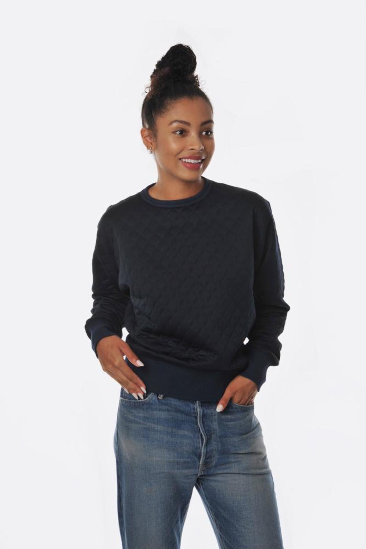 Chimala Quilted Knit Crewneck Pullover - Navy | Garmentory