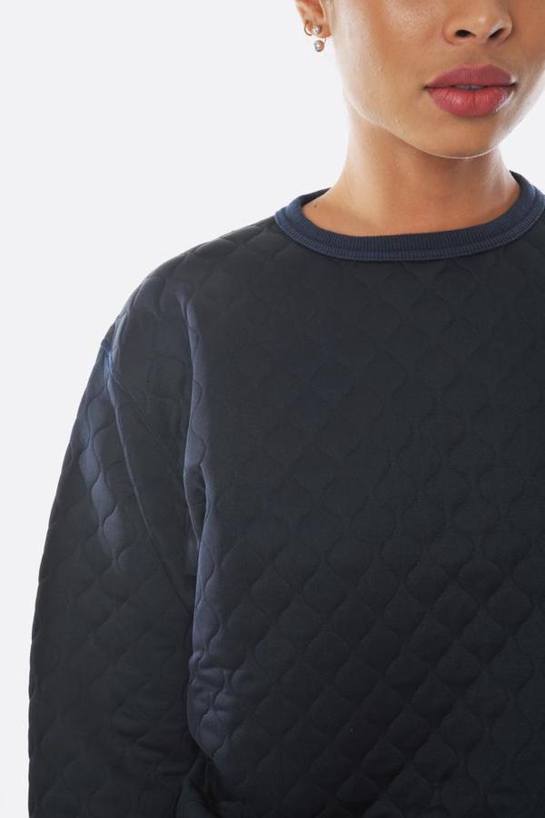 Chimala Quilted Knit Crewneck Pullover - Navy | Garmentory