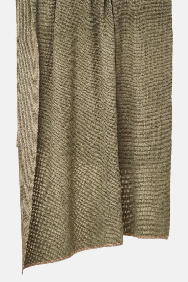 Oyuna Tundra Textured Waffle Knit Cashmere Throw - Moss/Taupe Oyuna Tundra Textured Waffle Knit Cashmere Throw - Moss/Taupe