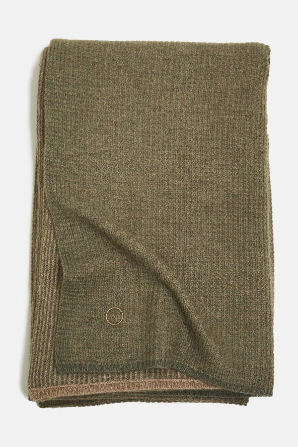 Oyuna Tundra Textured Waffle Knit Cashmere Throw - Moss/Taupe Oyuna Tundra Textured Waffle Knit Cashmere Throw - Moss/Taupe
