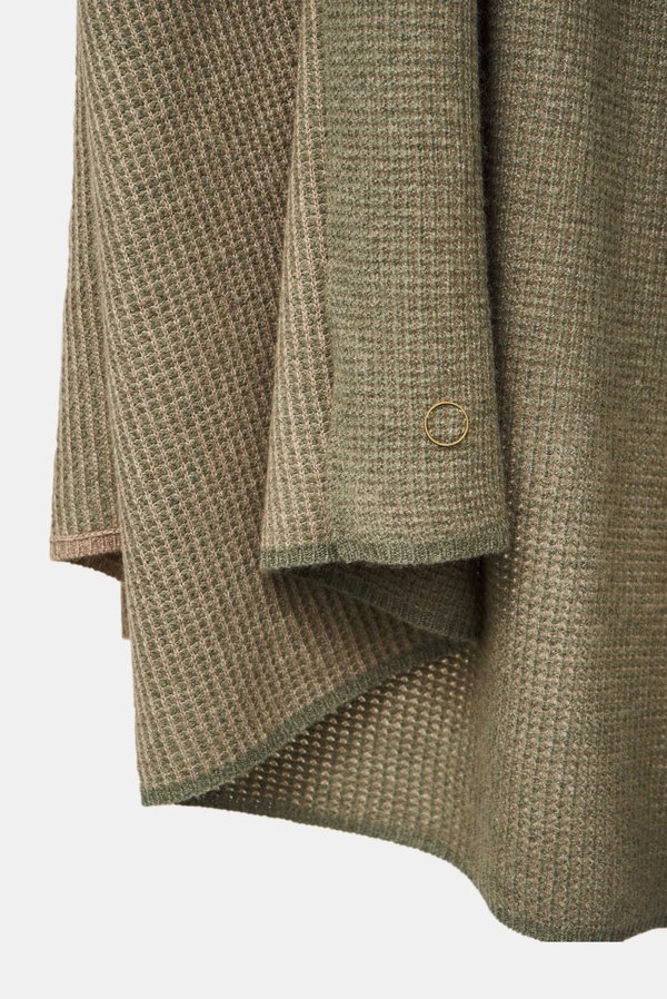 Oyuna Tundra Textured Waffle Knit Cashmere Throw - Moss/Taupe Oyuna Tundra Textured Waffle Knit Cashmere Throw - Moss/Taupe