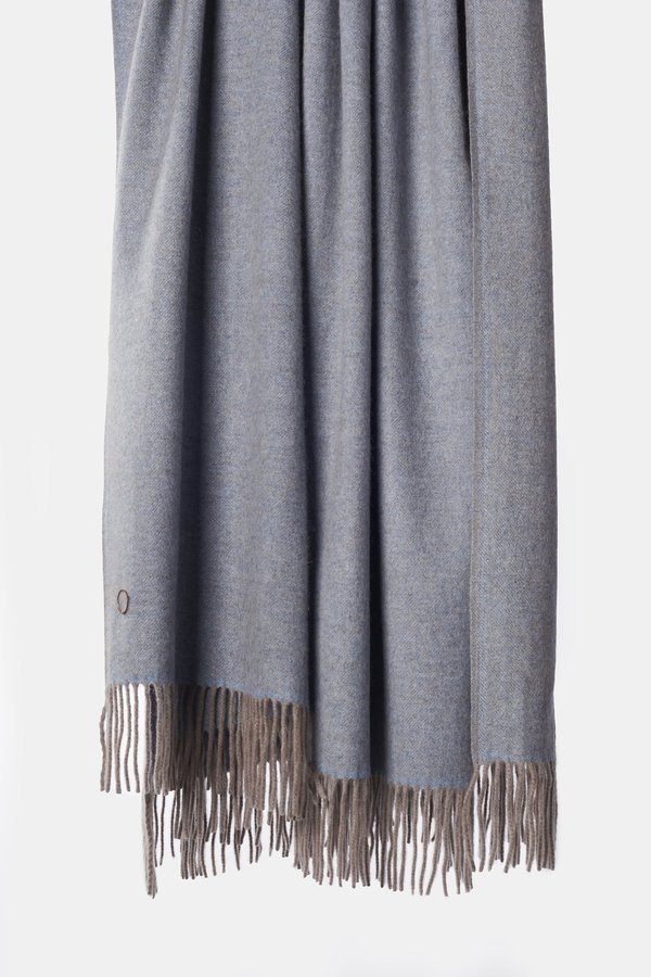 Oyuna Uno Classic Fringed Two-Tone Cashmere Throw - Blue/Taupe Oyuna Uno Classic Fringed Two-Tone Cashmere Throw - Blue/Taupe