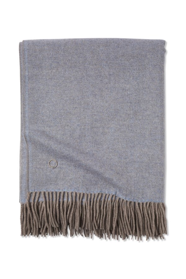 Oyuna Uno Classic Fringed Two-Tone Cashmere Throw - Blue/Taupe Oyuna Uno Classic Fringed Two-Tone Cashmere Throw - Blue/Taupe