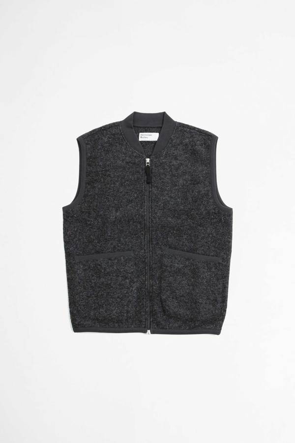 Universal Works Zip Waistcoat Wool Fleece Vest - Charcoal Universal Works Zip Waistcoat Wool Fleece Vest - Charcoal
