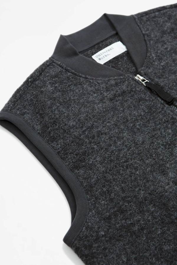 Universal Works Zip Waistcoat Wool Fleece Vest - Charcoal Universal Works Zip Waistcoat Wool Fleece Vest - Charcoal