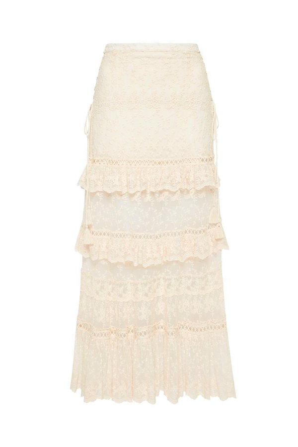 SPELL & THE GYPSY COLLECTIVE Le Gauze Lace Tiered Skirt - Off White | Garmentory SPELL & THE GYPSY COLLECTIVE Le Gauze Lace Tiered Skirt - Off White | Garmentory